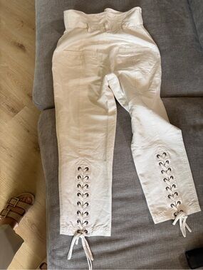 Marissa Webb Cream High-Waist Lace-Up Ankle Pants